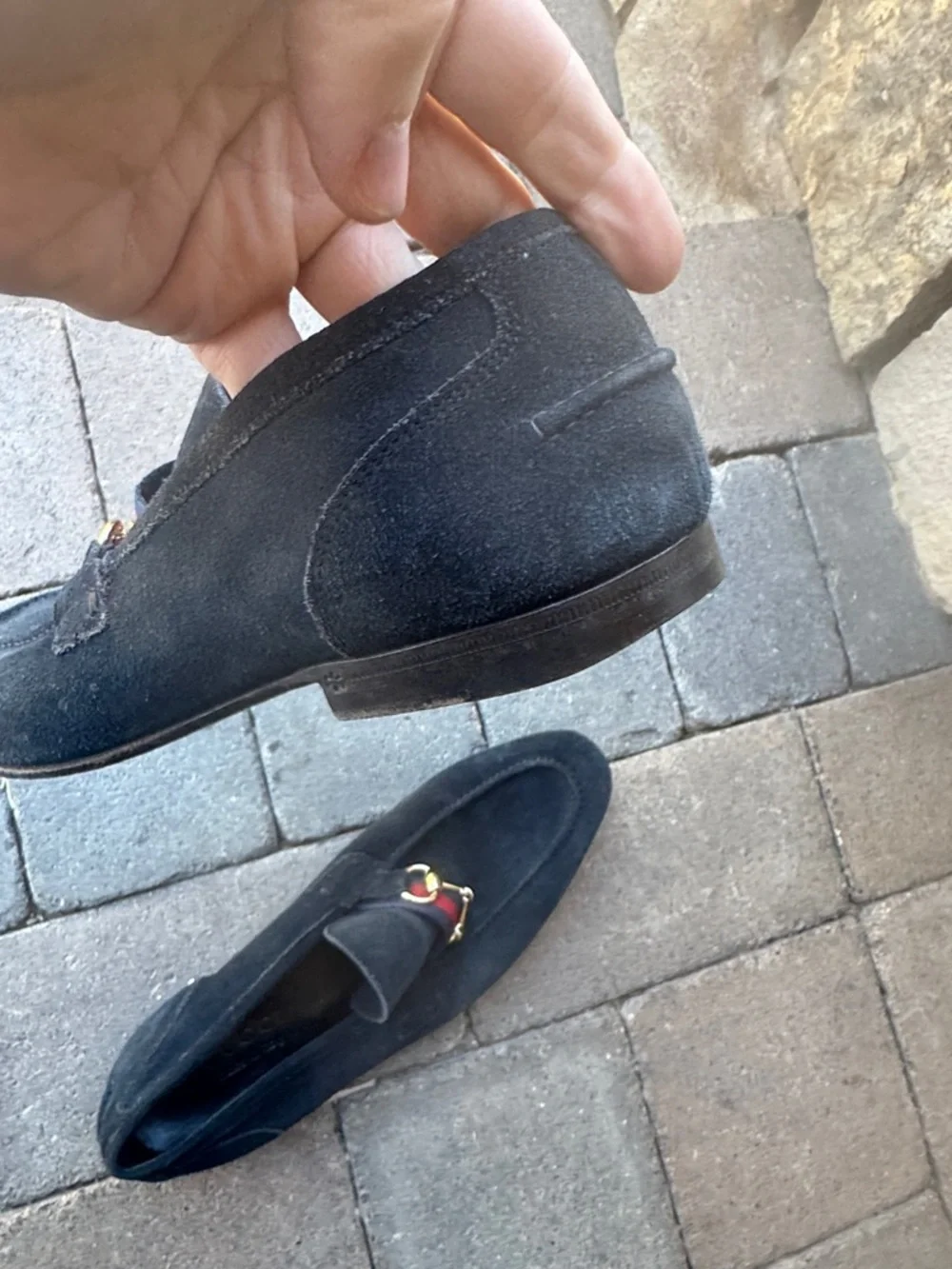 Gucci Blue Suede Loafers with Red and Blue Web & Gold Horsebit - Picture 8 of 12